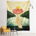 Bergamot Lotus Gobel&auml;&auml;n Seinale riputatav &otilde;limaal Illustratsioon Boheemlaslik stiil Esteetika Ruumi Kodukaunistus 95x70cm