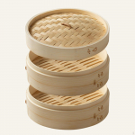 Bamboo Steamer Basket 10 inch Dumpling for Cooking Bao Buns, Dim Sum Dia 25.4cm 2 Tier