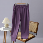 Elastsed k&otilde;rge v&ouml;&ouml;kohaga pikad p&uuml;ksid naistele Solid Basic Lihtsad t&ouml;&ouml;p&uuml;ksid Casual Fashion &otilde;hukesed t&ouml;&ouml;p&uuml;ksid pakettidega Hingavad mugavad plussp&uuml;ksid XL lilla