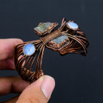 Labradoriit, piimjas opaal kalliskivi, k&auml;sitsi valmistatud vasest ehetest reguleeritav k&auml;ev&otilde;ru Adjustable sinine