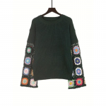 S&uuml;gis- ja talvine naiste kudumine, lainelised varrukad, k&auml;sitsi valmistatud &otilde;&otilde;nsad segav&auml;rvilised heegeldatud kampsunid, &uuml;mara kaelusega pullovertopid S must