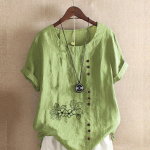 Naiste mood Lilled Prinditud &uuml;mmarguse kaelusega l&uuml;hikeste varrukatega T-s&auml;rk vabaaja puuvillane linane graafiline s&auml;rk vaba aja veetmiseks suvised pluusid S roosa