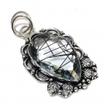 Black Rutile Gemstone Handmade 925 Sterling Silver Jewelry Pendant 2.09 h2a81