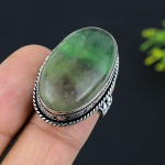 Green Fluorite Gemstone Handmade 925 Sterling Silver Jewelry Ring Size 6.5 l7m99