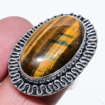 Natural Tiger Eye Gemstone Handmade 925 Sterling Silver Gift Ring Size 9 c7n06