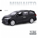 1/24 Toyota Sienna MPV sulamist automudel Diecast Metal Vehicles automudeli heli- ja valgussimulatsioonikollektsioon lastele m&auml;nguasja kingitus must