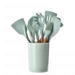 12 tk Premium silikoonist k&ouml;&ouml;giriistad ergonoomiliste puidust k&auml;epidemetega Lihtne toiduvalmistamine mittenakkuvad k&ouml;&ouml;gitarbed.