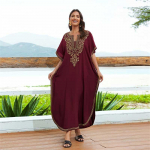 EDOLYNSA Suures suuruses punase tikitud kaftani suvine pikk rannakleit naiste koduriietus, ujumiskost&uuml;&uuml;m Cover Up lahtine kaftan One Size punane
