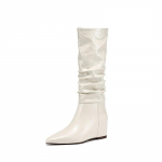 Krazing Pot Lehma nahk s&uuml;gistalvised kingad kiilud kontsad pikad saapad Euroopa stiilis plisseeritud Hoia soojas reied k&otilde;rged saapad 39 beež