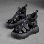 Suvised paksu tallaga &otilde;&otilde;nsa tallaga hingavad sandaalid ehtsast nahast Peep Toe mugavad naiste platvormkingad 35 must