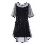 Naiste &otilde;htukleit V&otilde;rgust lapiline ebaregulaarne &uuml;mmargune kaelus, t&auml;ht litrid Kahekihilised volangid l&uuml;hikeste varrukatega ballipeokleit tutvumiseks XL must