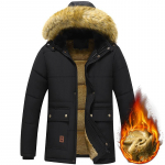 Meeste talvine s&uuml;giskarusnahast krae Parka mantel must fliisvoodriga paks soe kapuutsiga pl&uuml;&uuml;s jakk Meeste suurus 5XL XXXXXL must