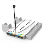 Jahutusjaam kahe kontrolleriga laadimise RGB vertikaalne alus PS5 konsooli digitaalse plaadi v&auml;ljaande tarvikutele koos peakomplekti hoidjaga 14 m&auml;ngupesa 28.5*24*5.5cm valge