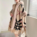 Paksenenud fliisvoodriga ruuduline poncho keep Talvine kunstkarusnahast kapuutsiga Suur suurus Villane mantel naistele One Size gray
