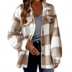 S&uuml;giskevadine naistemantel, ruuduline tr&uuml;kisega kardigan, n&ouml;&ouml;pidega, paks fliis, pikad varrukad, v&otilde;ltsitud rinnataskud. 3XL pruun