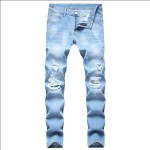 2024. aasta uued Euroopa ja Ameerika sirged meeste teksad, suures suuruses Slim Fit noorte l&otilde;hki teksap&uuml;ksid 28 helesinine v&auml;rv