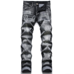 Euroopa Ja Ameerika Stiilis Kitsa L&otilde;ikega Elastsed Teksased Moodsad High Street Prinditud Mustad V&auml;ikesed Sirge S&auml;&auml;rega Meeste Denim P&uuml;ksid 29 must