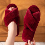 Ristiga plush-sussid &ndash; hubased s&uuml;gis/talv avatud varvastega soojad puuvillased sussid Size 36-37 hall