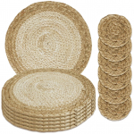 Kootud lauamatid, 6 tk, &uuml;mmargused pilliroost lauamatid, 30 cm, libisemiskindlad, boheemlaslikud vitspunutised, talumaja, kuumakindlad, s&ouml;&ouml;gilaua dekoratsiooniks 6pc Mats 6pc Coaster