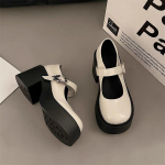 Must paksu kontsaga platvorm V&auml;ikesed nahast kingad Naiste kevadised prantsuse k&otilde;rgused Mary Jane kingad l&uuml;hikesed k&otilde;rged kontsad 35