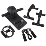AB Wheel Roller Kit k&otilde;hurataste komplekt koos Push-Up kangi h&uuml;ppen&ouml;&ouml;riga k&auml;ehaardetrenaž&ouml;&ouml;ri ja p&otilde;lvekaitsmega koduj&otilde;usaal black