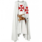 Meeste keskaegne r&uuml;&uuml;tli ristis&otilde;dija templir&uuml;&uuml;tli tabardi Halloweeni kost&uuml;&uuml;m kapuutsiga kuubiga r&uuml;&uuml; Cosplay renessansi kost&uuml;&uuml;mikleit S valge