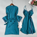 Naiste 2 TK hommikumantli komplekt &Ouml;&ouml;s&auml;rk Tikitud Pits Pulmamantli kleit Seksikas Satiinist magamisriided Suvine Kodukandmine &Ouml;&ouml;s&auml;rk Pesu M