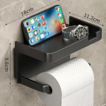 Seinakinnitatav tualettpaberihoidja roostekindel paksendatud plastist hoiuriiul vannituppa, k&ouml;&ouml;ki, tualettpaberi rullihoidja must