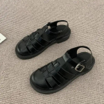 Kinnise varbaga sandaalid Retro naiste kingad Suvised kontsad Originaalsed T&uuml;drukute Gladiaator V&auml;ljas Sport Uued Madalad Lamedad PU Slaidid 35 must