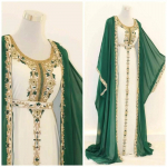 Islami Dubai kaftan kleit abaya stiilne pikk Maroko k&auml;sitsi valmistatud farasha kleit XS valge/roheline
