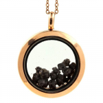 Pierres et Min&eacute;raux. Collier Diamant gris brut. Mod&egrave;le M&eacute;daillon 25 mm. Couleur Or rose.
