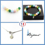 Pierres et Min&eacute;raux. Parure Bracelet Collier perles Aigue-marine + Quartz rose + Agate Taille personnalisable.