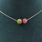 Pierres et Min&eacute;raux. Collier 2 perles Tourmaline multicolore 8 mm Chaine en acier Collier femmes, hommes. Taille personnalisable.