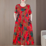 Suures suuruses naiste vabad kleidid, suvised vabaaja kleidid l&uuml;hikeste varrukatega pikk kleit Elegantne vintage riietus 5XL