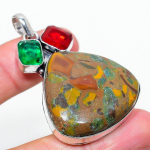 Bamboo Jasper, Garnet 925 Sterling Silver Jewelry Pendant 2.21 f3r00
