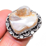 Biwa Pearl Handmade 925 Sterling Silver Jewelry Ring Size 7 o3g19