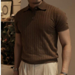 Meeste trendikas slim fit Korea polos&auml;rk, l&uuml;hikeste varrukatega, suve 2025 v&auml;ljaanne 3X Large kohv