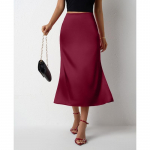 Naiste seelik &uuml;mbritsevate tuharate ja kalasabaga Satiinist Poolpikk keha kevad-suveks V&auml;rvilised satiinist seelikud S burgundiapunane