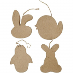 Figures de P&acirc;ques fait main en papier m&acirc;ch&eacute; avec ficelle de jute pour suspendre. R&eacute;f 267913