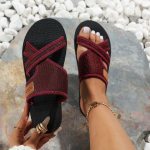 Naiste hingavad v&otilde;rkpl&auml;tud Mugavad avatud varbaga ristrihmadega lamedad, Kerged suvejalatsid 36 punane