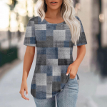 Naiste T-s&auml;rgid, plisseeritud &uuml;markaelus, kleit, vabaaja pluusid, tr&uuml;kiga l&uuml;hikeste varrukatega suvised topid. L sinine