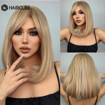 Keskmise pikkusega Ombre pruunist blondini sirgete juustega parukad s&uuml;nteetilised parukad naistele Cosplay kuumakindlad naturaalsed parukad lc046-1