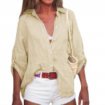 Naiste suvine puuvillane linane &uuml;hev&auml;rviline seitsme punktiga varrukatega s&auml;rk V-kaelusega avar s&auml;rk XL