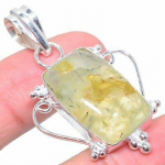Natural Prehnite Gemstone Handmade 925 Sterling Silver Pendant 1.93 m8w48