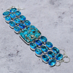 Spiny Oyster,Blue Topaz Handmade 925 Sterling Silver Bracelet 7-8 n9h59