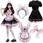 Jaapani Lolita Must ja Roosa Neiu Kleit Armsa Kassi Lipsuga M gray