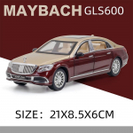 1:24 Mercedes-Benz Maybach GLS600 sulamist mudelauto, survevalatud m&auml;nguauto simulatsiooniheli ja helesiniste kiirtega muusikas&otilde;iduki m&auml;nguasi mudeli poisile kingitus pruun