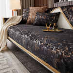 Kvaliteetne universaalne diivanipadjakate mustast kangast pehme r&auml;tik kuldse &auml;&auml;rega L-nurgaistme libikate toolipadi elutuba 4 aastaaega 90x210cm must