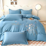 Elegantne puuvillane harjatud neljaosaline voodipesukomplekt: &Uuml;hev&auml;rviline nahas&otilde;bralik voodilina ja tekikott. 1.8m Bed Sheet Set [Duvet 200X230] Four-Piece Set