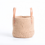 Woven Cotton Rope Basket with Leather Handles for Storage and Decor